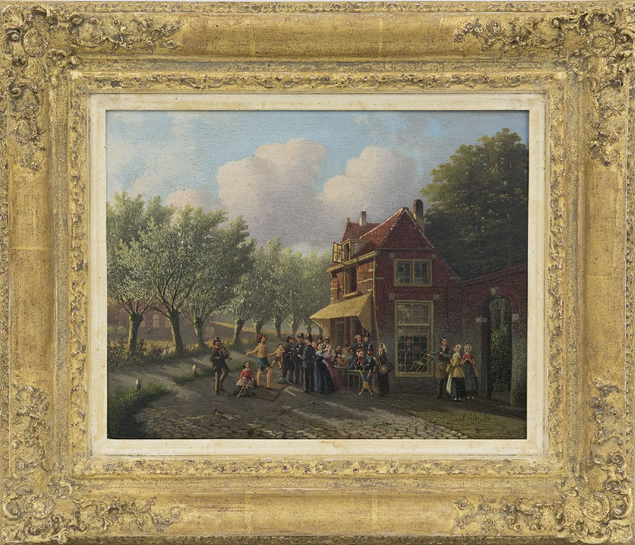Bles J.  | Joseph Bles | Paintings offered for sale | A magician by a village tavern, oil on panel 20.6 x 26.2 cm, signed l.r.