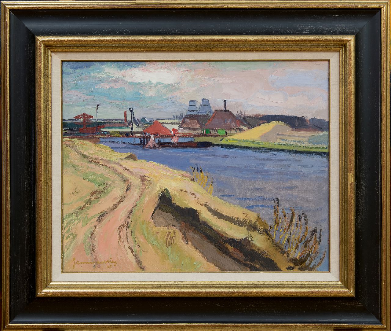 Vries J. de | Jannes de Vries, Lime kilns along the Reitdiep, Groningen, oil on canvas 40.0 x 50.0 cm, signed l.l. and on the reverse and dated '35