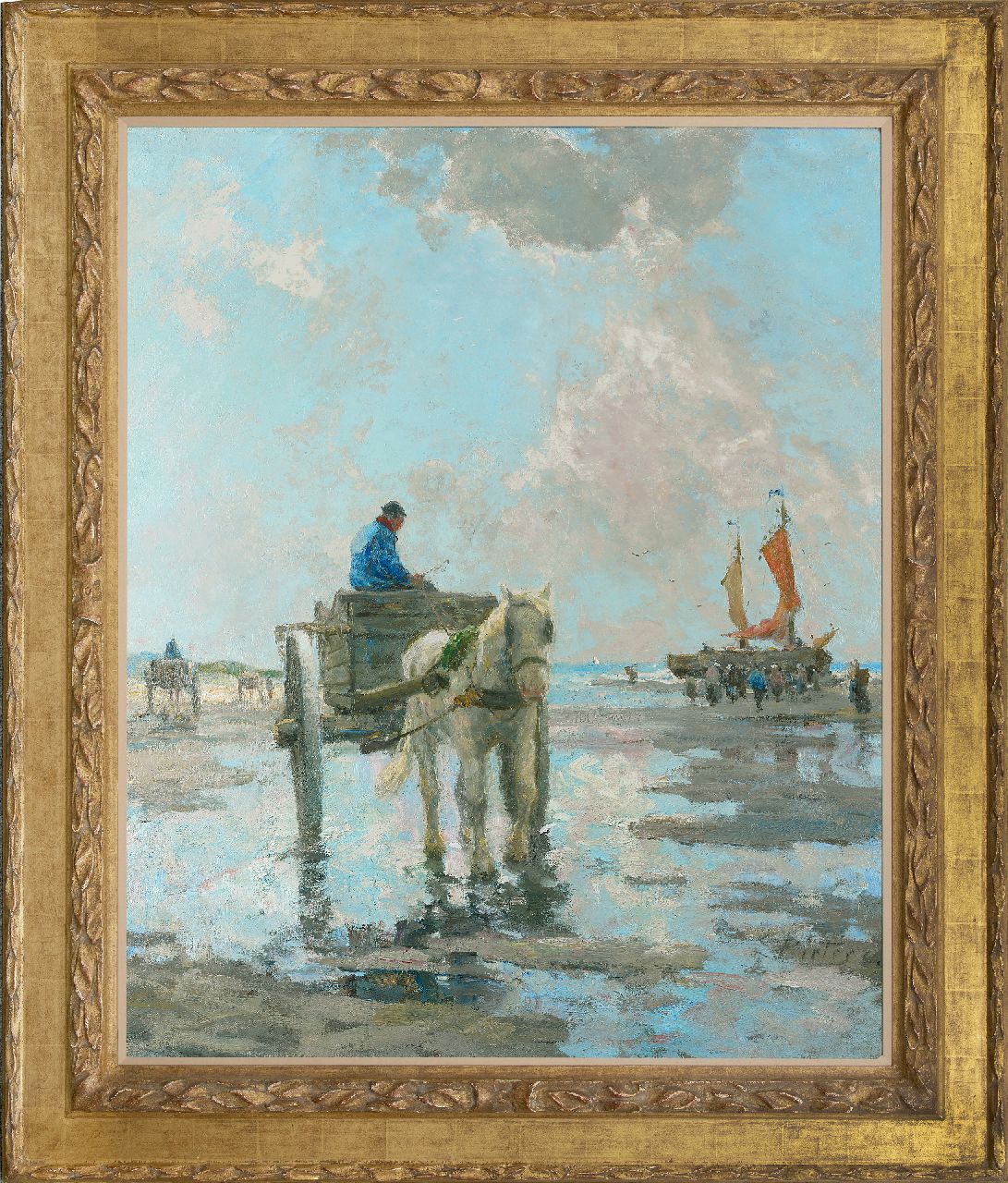 Pieters E.  | Evert Pieters, Shrimp fishermen, oil on canvas 109.4 x 90.3 cm, signed l.r.