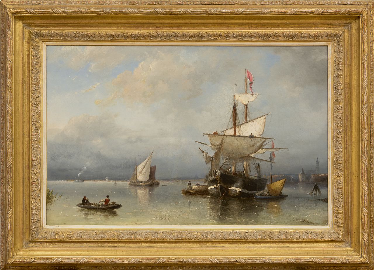 Riegen N.  | Nicolaas Riegen, Sailing ships on the IJ near Amsterdam, oil on canvas 44.5 x 67.3 cm, signed l.r.