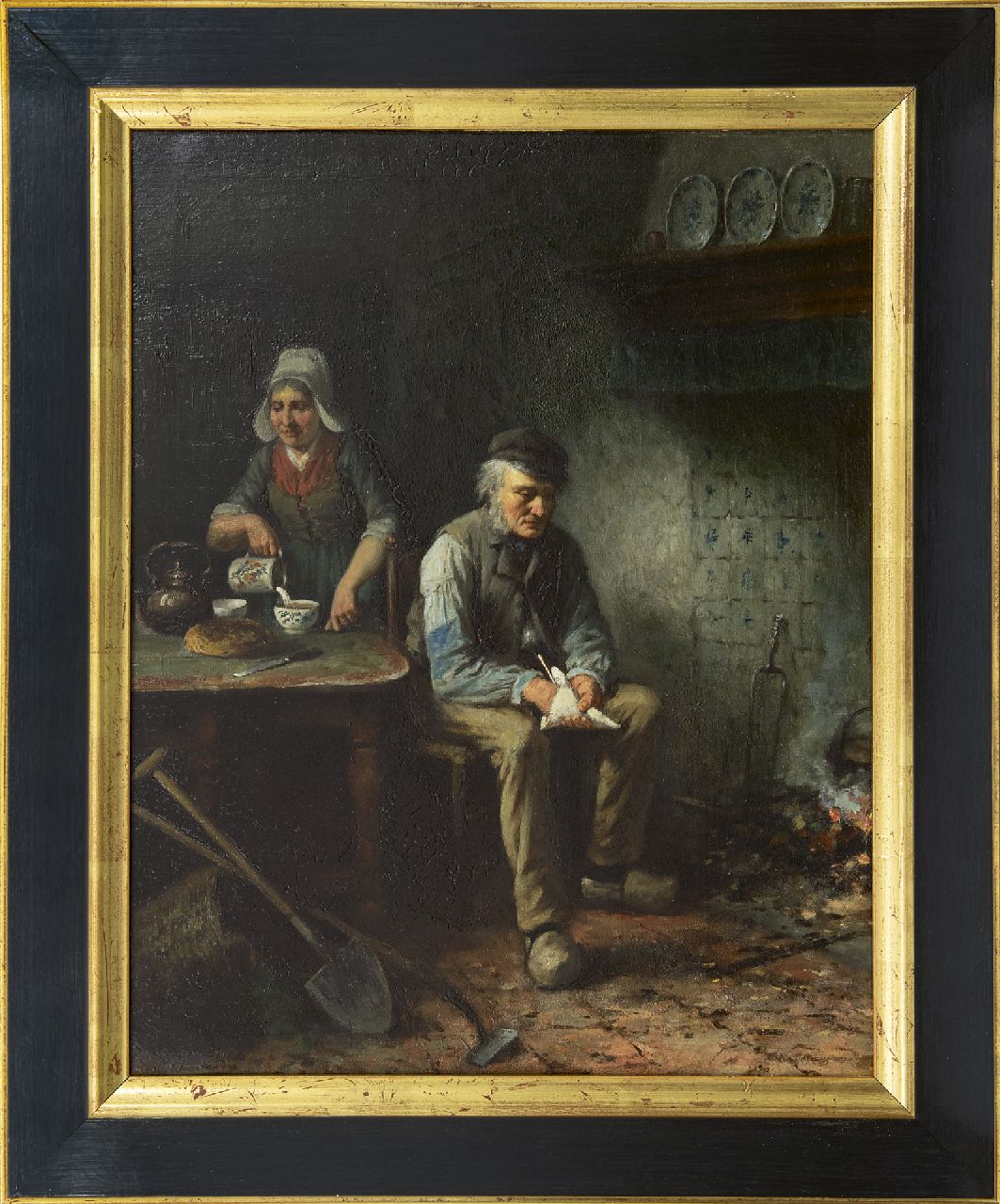 Damschreuder J.J.M.  | Jan Jacobus Matthijs Damschreuder | Paintings offered for sale | Rest is sweet after the work is done, oil on canvas 67.4 x 54.4 cm, signed l.l.