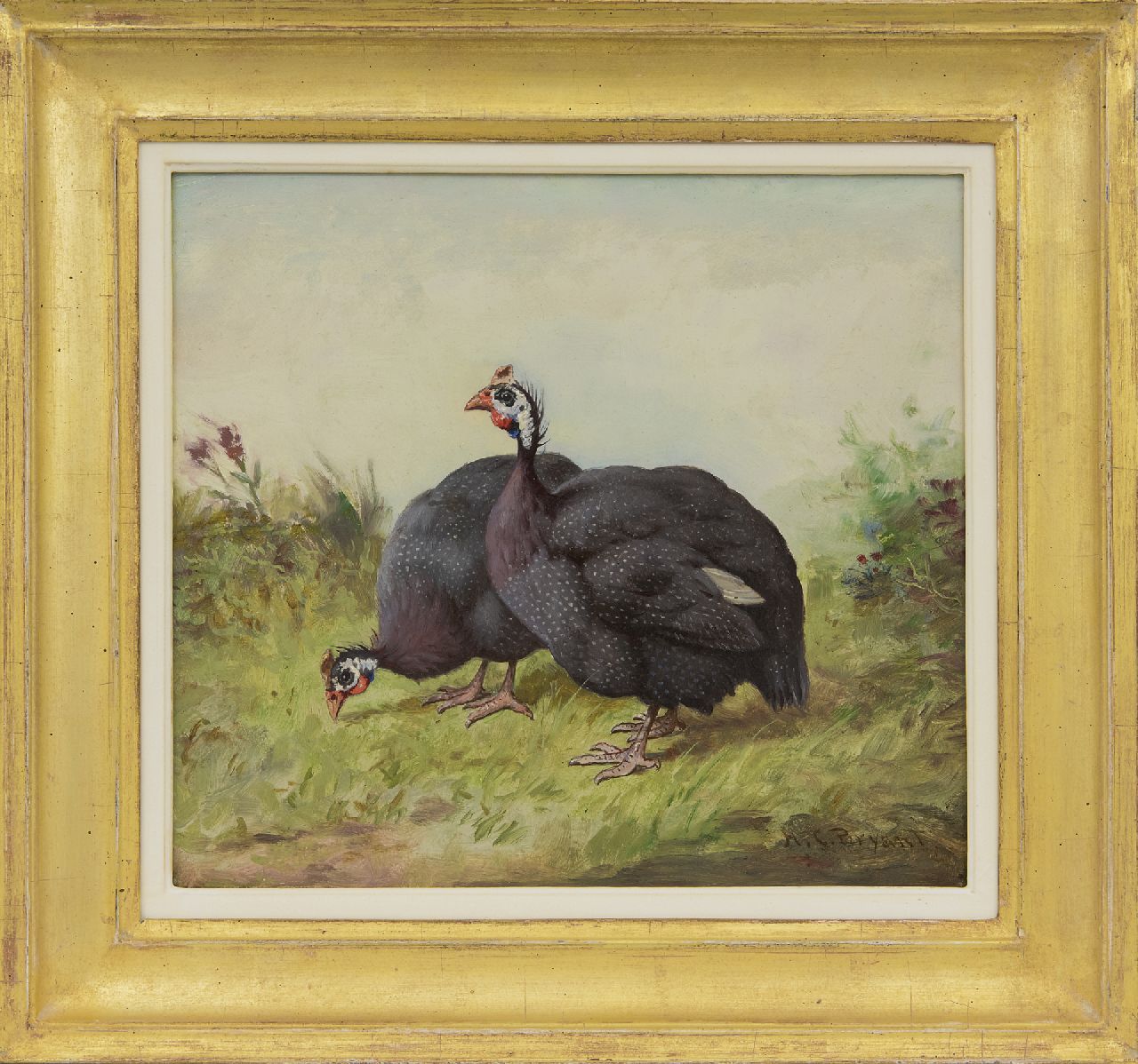 Bryant H.C.  | Henry Charles Bryant | Paintings offered for sale | A pair of guinea fowls, oil on painter's board 27.7 x 30.8 cm, signed l.r.