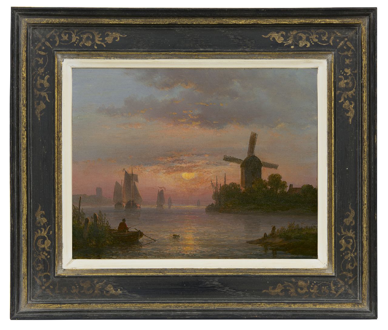 Kleijn L.J.  | Lodewijk Johannes Kleijn, A Dutch river landscape at sunset, oil on panel 21.2 x 27.4 cm