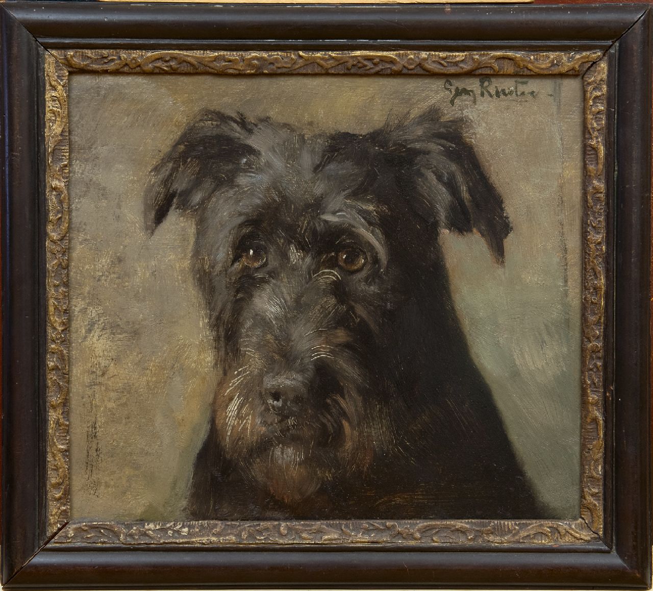 Rueter W.C.G.  | Wilhelm Christian 'Georg' Rueter, Portrait of a dog, oil on panel 26.1 x 30.2 cm, signed u.r.