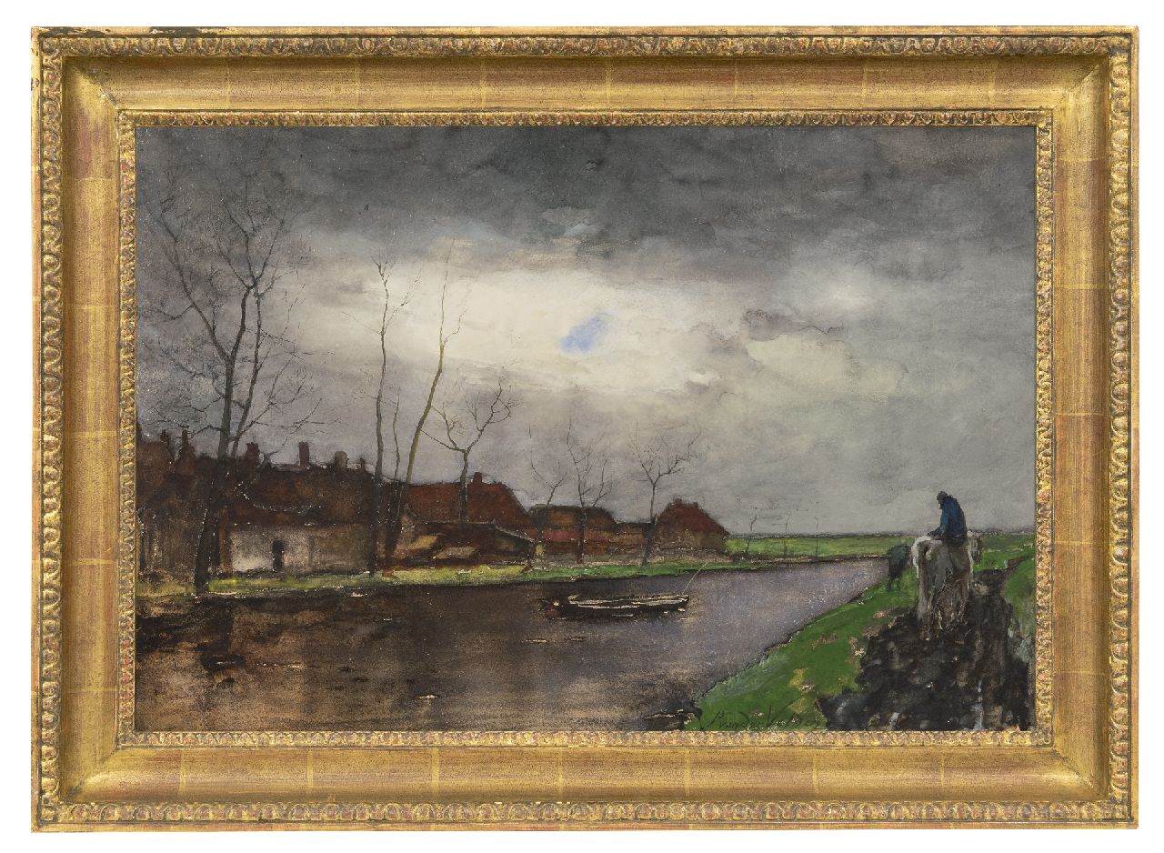 Velden P. van der | Petrus van der Velden, Along the towpath, watercolour on paper 36.3 x 53.2 cm, signed l.r.