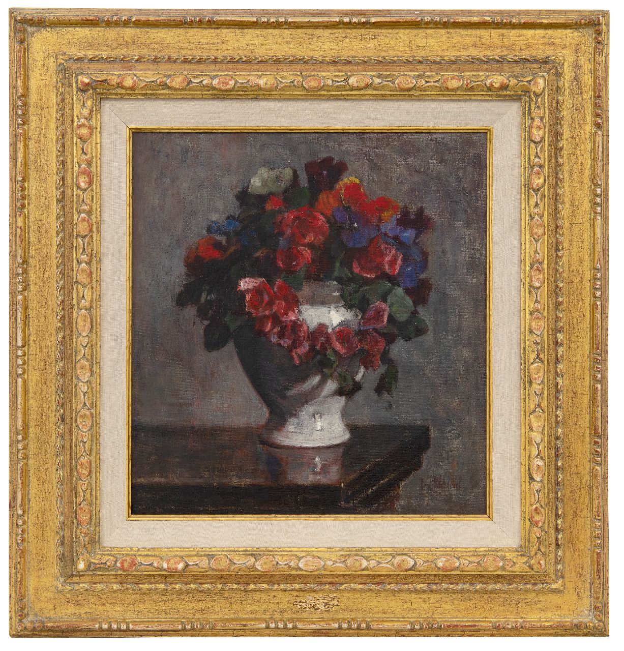 Schregel B.P.  | Bernardus Petrus 'Bernard' Schregel | Paintings offered for sale | Pansies in a white vase, oil on canvas 32.9 x 30.4 cm, signed l.r.