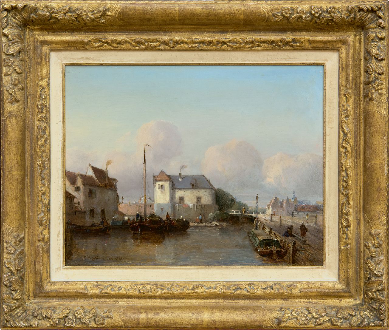 Bosboom J.  | Johannes Bosboom, A Dutch inner port, oil on panel 24.8 x 31.7 cm, signed l.l. and dated 1835