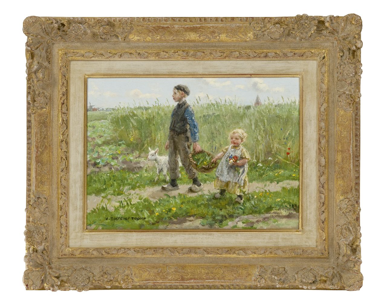 Zoetelief Tromp J.  | Johannes 'Jan' Zoetelief Tromp, Children walking through the cornfields at Blaricum, oil on panel 24.3 x 33.8 cm, signed l.l.