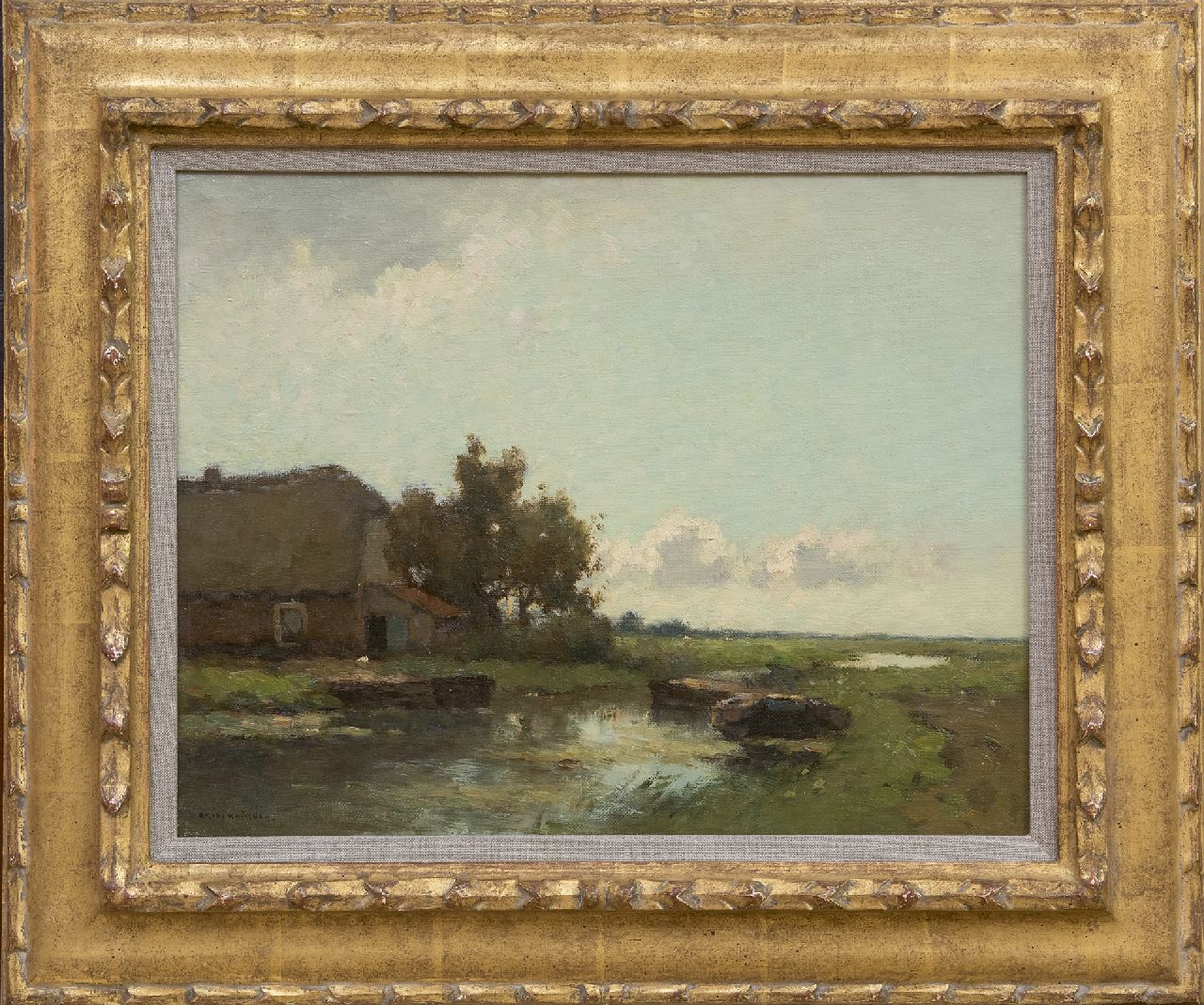 Knikker A.  | Aris Knikker, Moored barges by a farm, oil on canvas 32.3 x 41.1 cm, signed l.l.