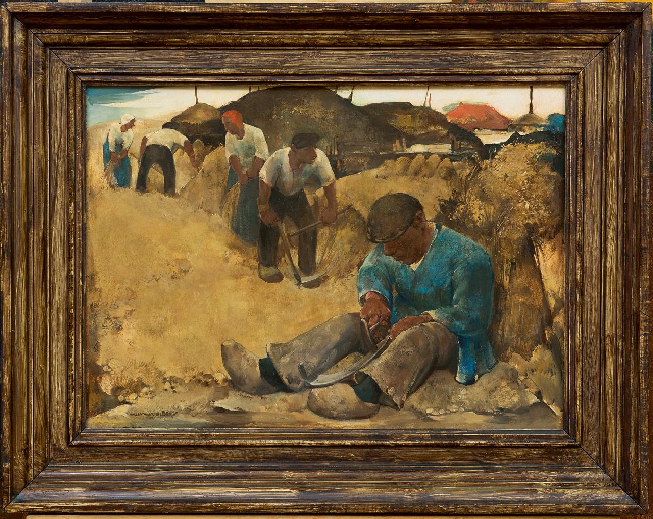 Berg W.H. van den | 'Willem' Hendrik van den Berg, Harvest, oil on board laid down on panel 36.5 x 51.0 cm, signed l.l. and on the stretcher