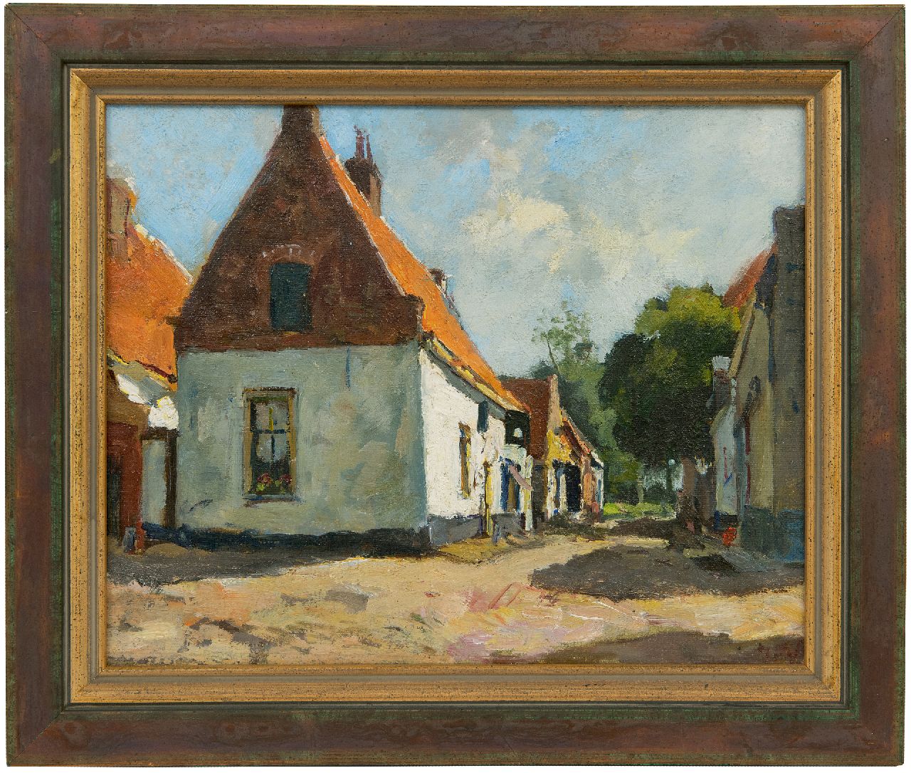 Vuuren J. van | Jan van Vuuren | Paintings offered for sale | A sunlit village street, oil on canvas 24.1 x 30.1 cm, signed l.r.