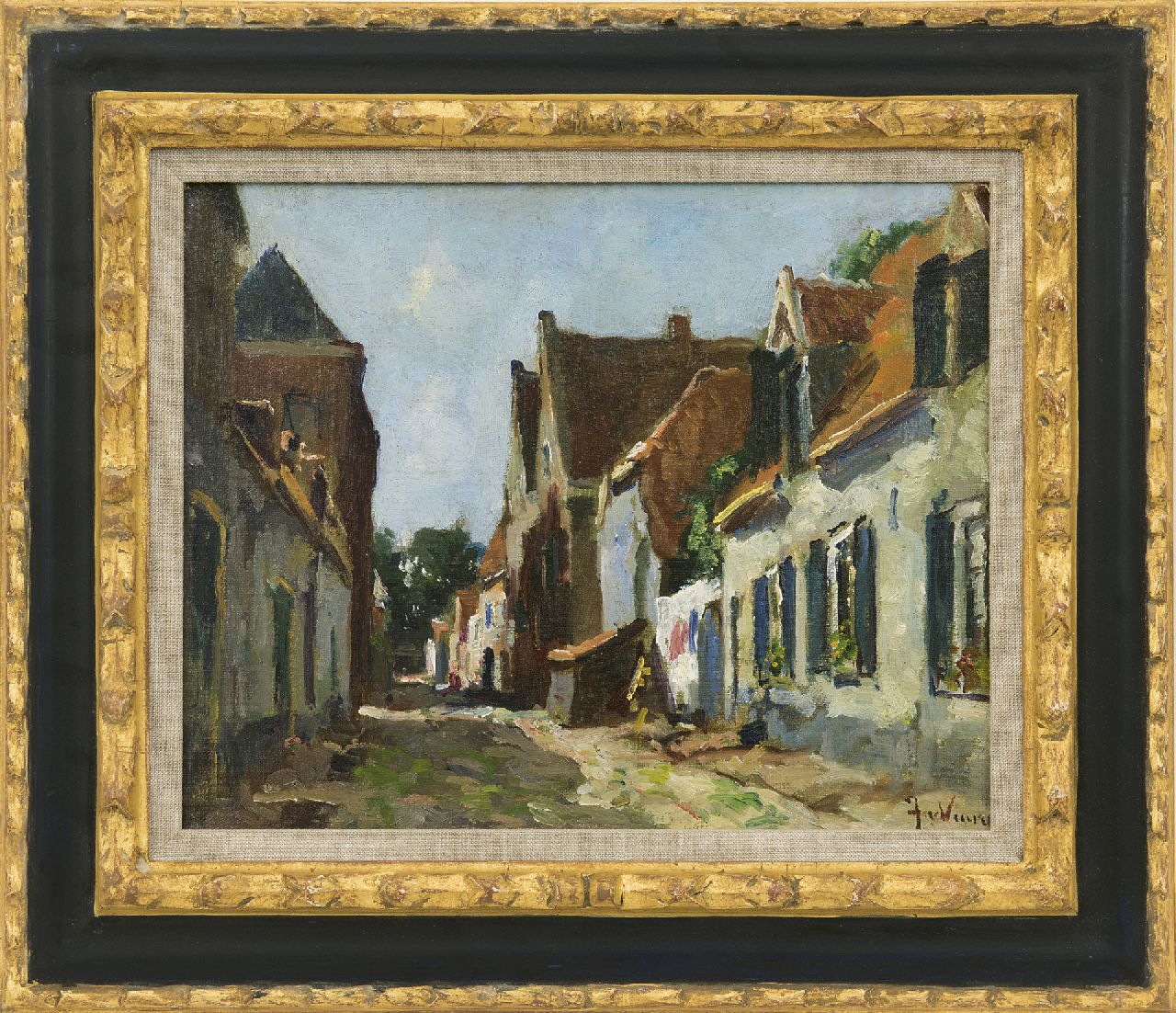 Vuuren J. van | Jan van Vuuren | Paintings offered for sale | A sunny village street, oil on canvas 24.0 x 29.8 cm, signed l.r.