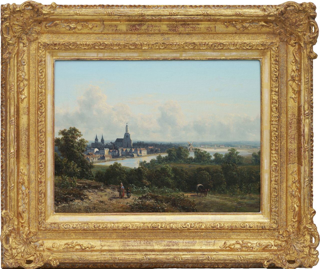 Destrée J.J.  | Johannes Josephus Destrée, A view of Arnhem and the river Rijn, oil on panel 26.3 x 36.1 cm, signed l.l. and dated '56