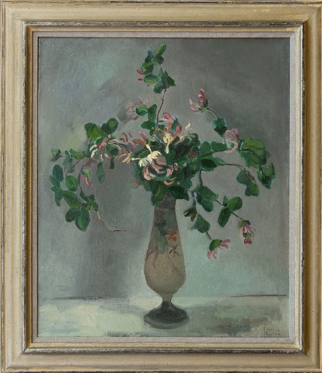 Kuijten H.J.  | Henricus Johannes 'Harrie' Kuijten | Paintings offered for sale | Honeysuckle in a vase, oil on canvas 66.4 x 55.5 cm, signed l.r.