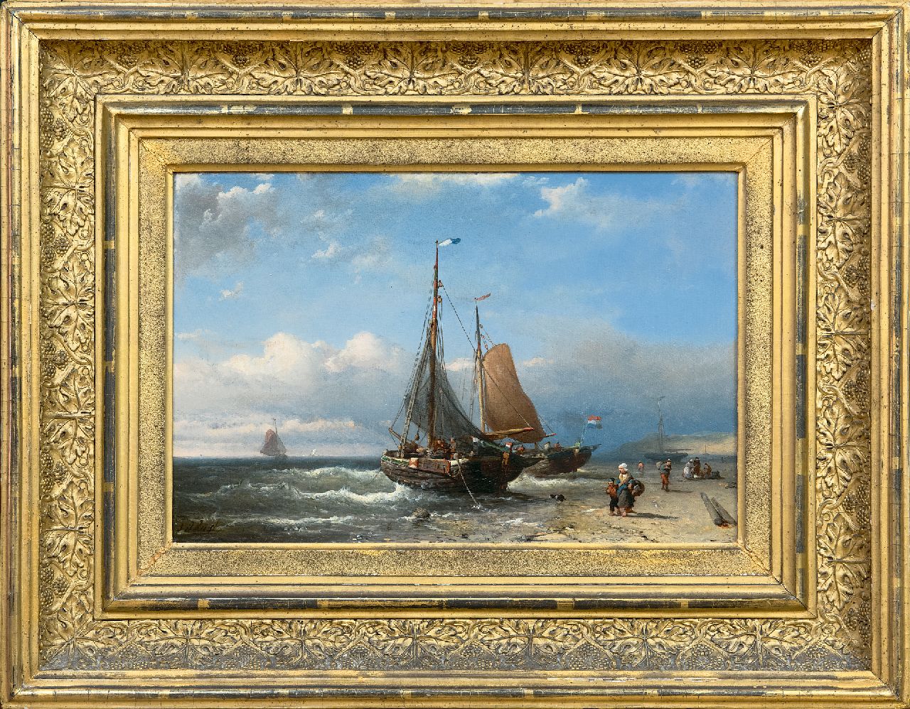Rust J.A.  | Johan 'Adolph' Rust | Paintings offered for sale | Fishing boats anchored on the beach, oil on panel 24.3 x 36.6 cm, signed l.l.