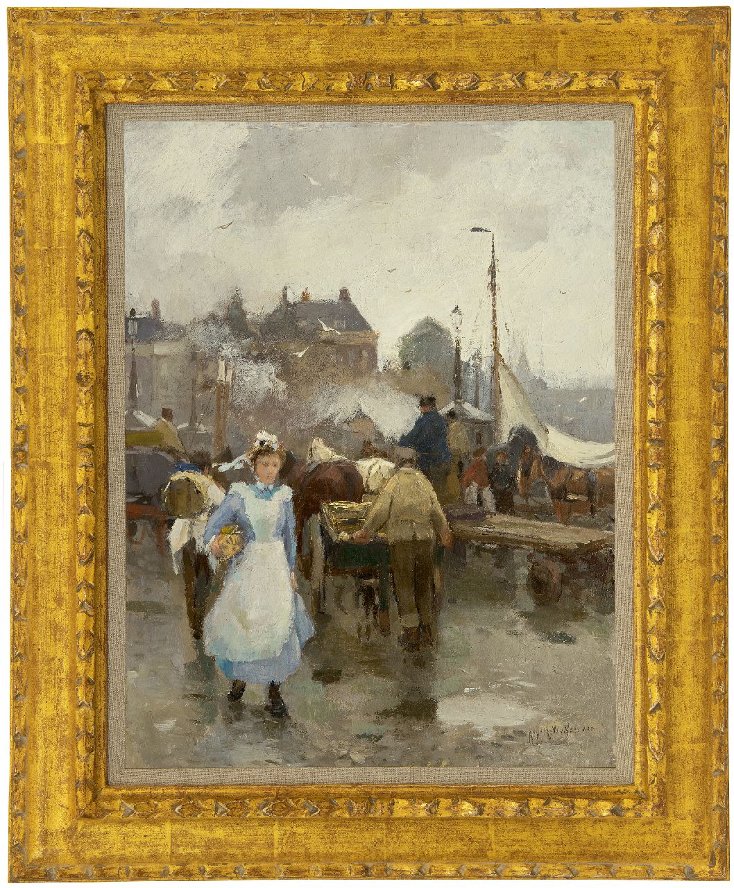 Voorden A.W. van | August Willem van Voorden, Maid-servant in Rotterdam, oil on canvas 47.0 x 35.9 cm, signed l.r.