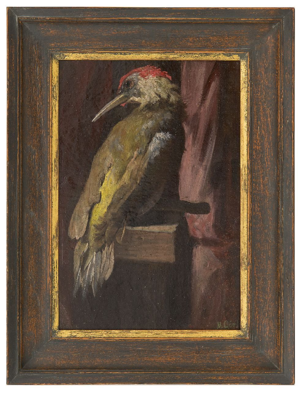 Görlich M.  | Marie Görlich, Green woodpecker, oil on paper laid down on board 26.9 x 18.3 cm, signed l.r.