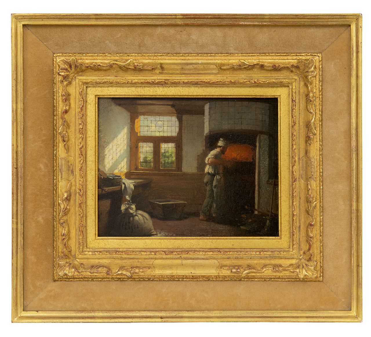 Scheeres H.J.  | Hendricus Johannes Scheeres, A baker at work, oil on panel 13.3 x 17.1 cm, signed l.l. with monogram and dated '53