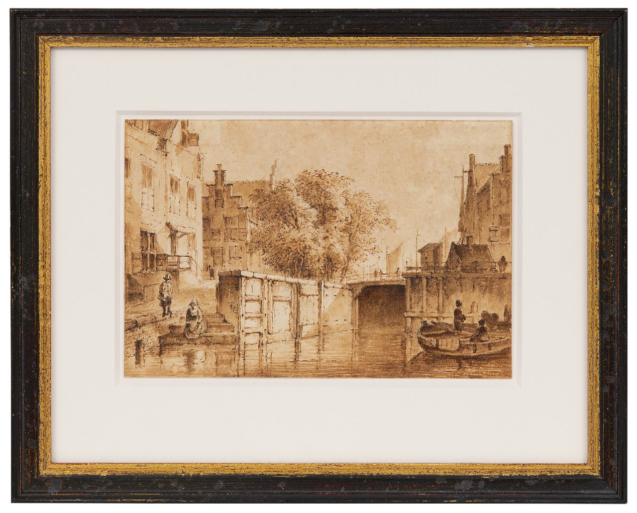 Westenberg G.P.  | George Pieter Westenberg, The Oude Haarlemmersluis, direction Martelaarsgracht, Amsterdam, pen, brush and ink on paper 11.8 x 17.4 cm, signed on the reverse and dated 1822