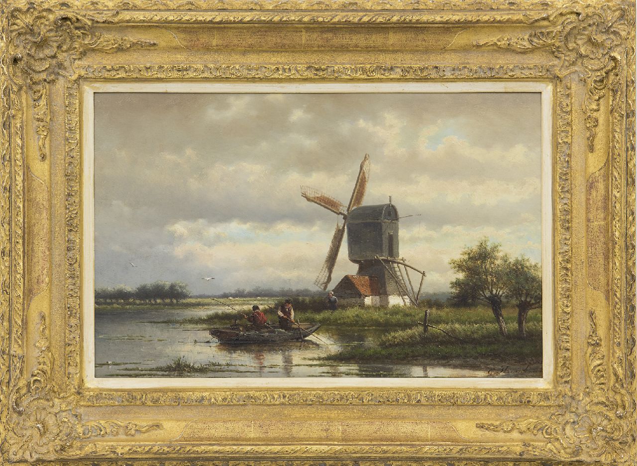 Heerebaart G.  | Georgius Heerebaart | Paintings offered for sale | Anglers in a polder landschape, oil on panel 26.4 x 40.8 cm, signed l.r.