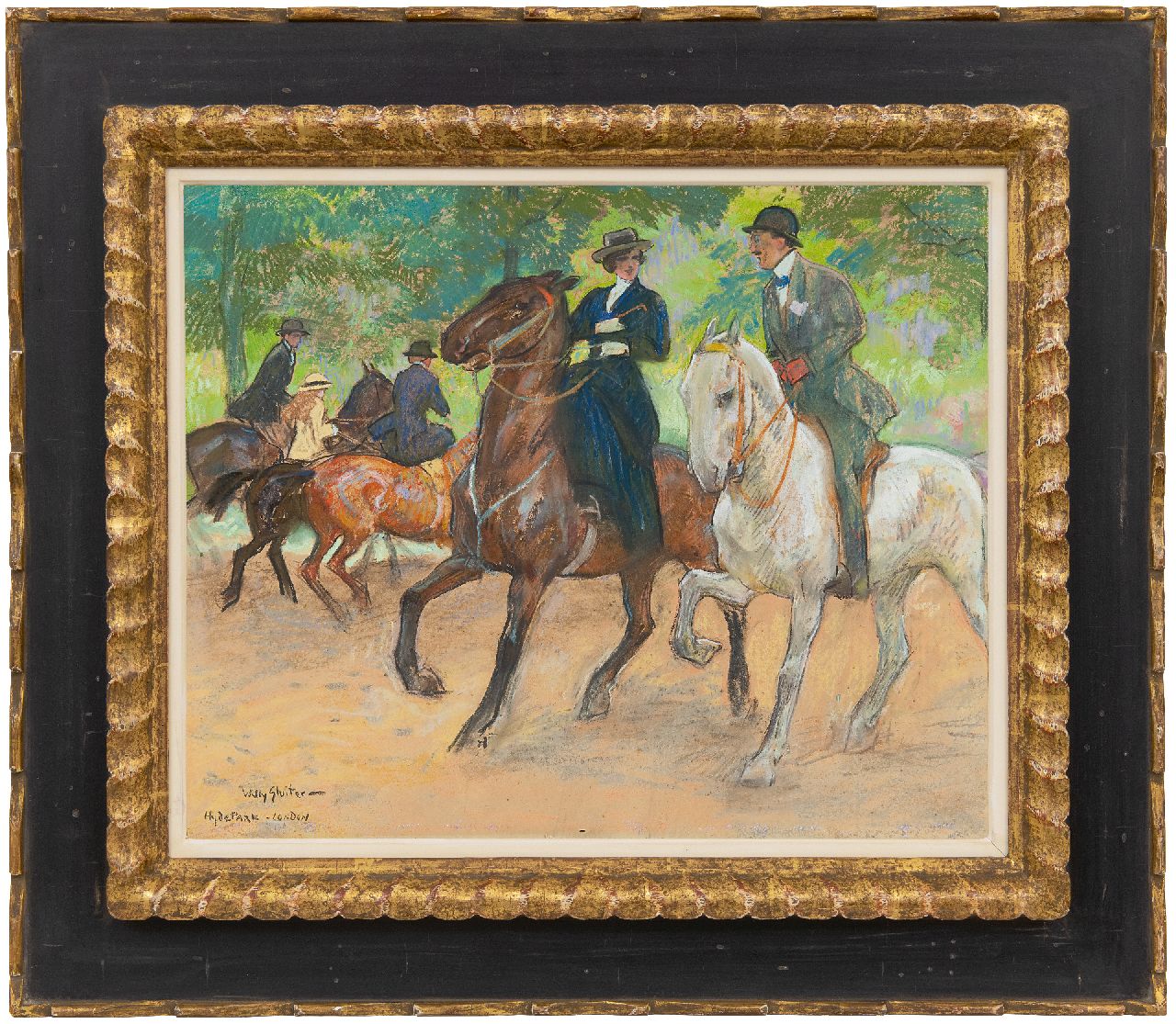 Sluiter J.W.  | Jan Willem 'Willy' Sluiter | Watercolours and drawings offered for sale | Horse riding in Hyde Park, London, pastel on paper 38.0 x 49.0 cm, signed l.l.