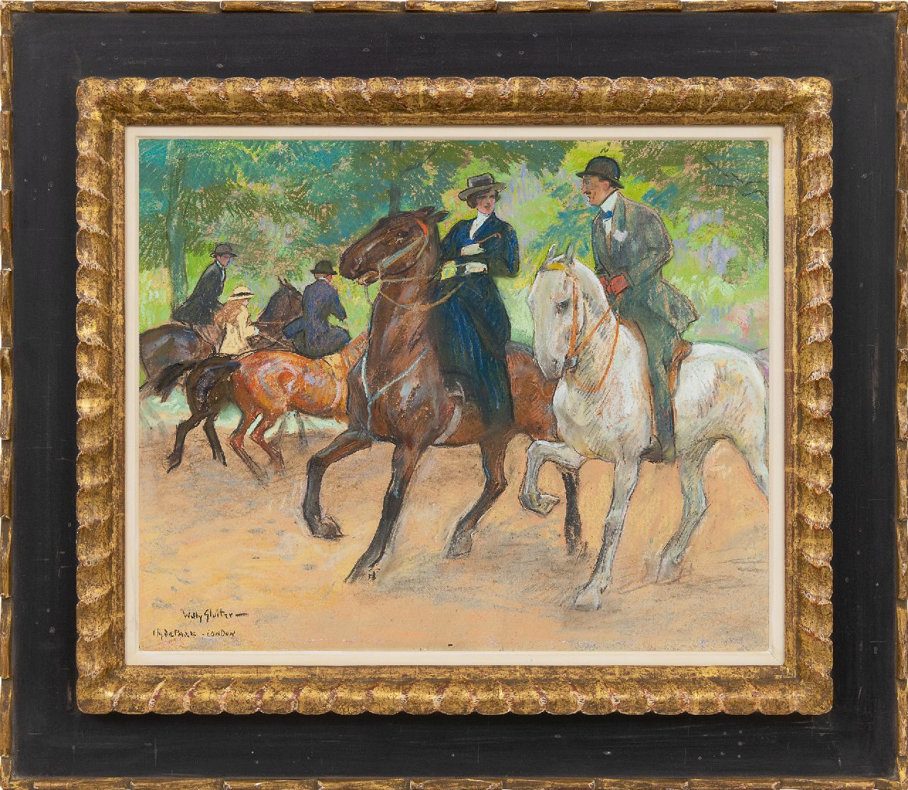 Sluiter J.W.  | Jan Willem 'Willy' Sluiter | Watercolours and drawings offered for sale | Horse riding in Hyde Park, London, pastel on paper 38.0 x 49.0 cm, signed l.l.