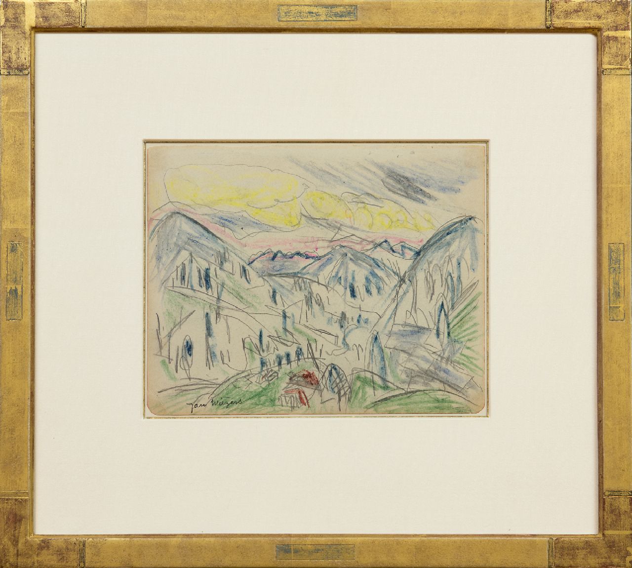 Wiegers J.  | Jan Wiegers | Watercolours and drawings offered for sale | Swiss mountain landscape; on the reverse: Portait of a boy, pencil and wax crayon on paper 17.5 x 21.5 cm, signed l.l. and executed ca. 1920