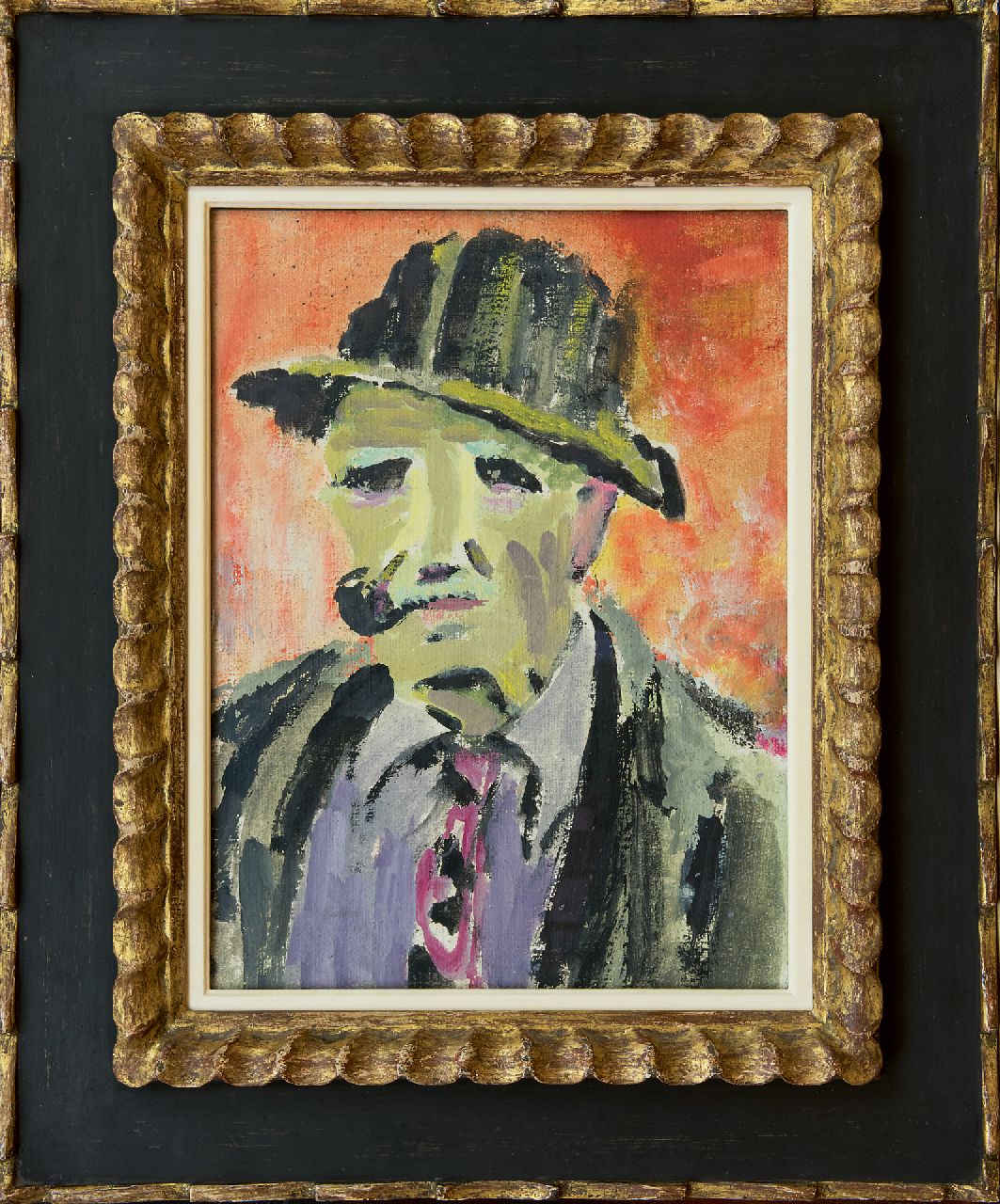 Altink J.  | Jan Altink, Portrait of a man with a pipe, wax paint on canvas 40.0 x 30.0 cm, painted ca. 1942