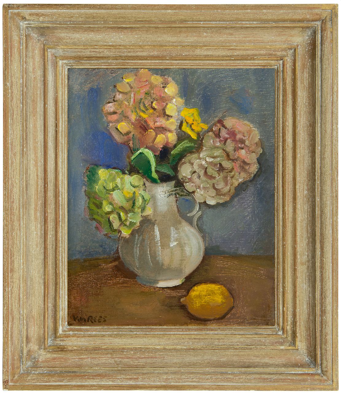 Rees O. van | Otto van Rees | Paintings offered for sale | Still life with hydrangea and a lemon, oil on canvas 50.5 x 40.5 cm, signed l.l.