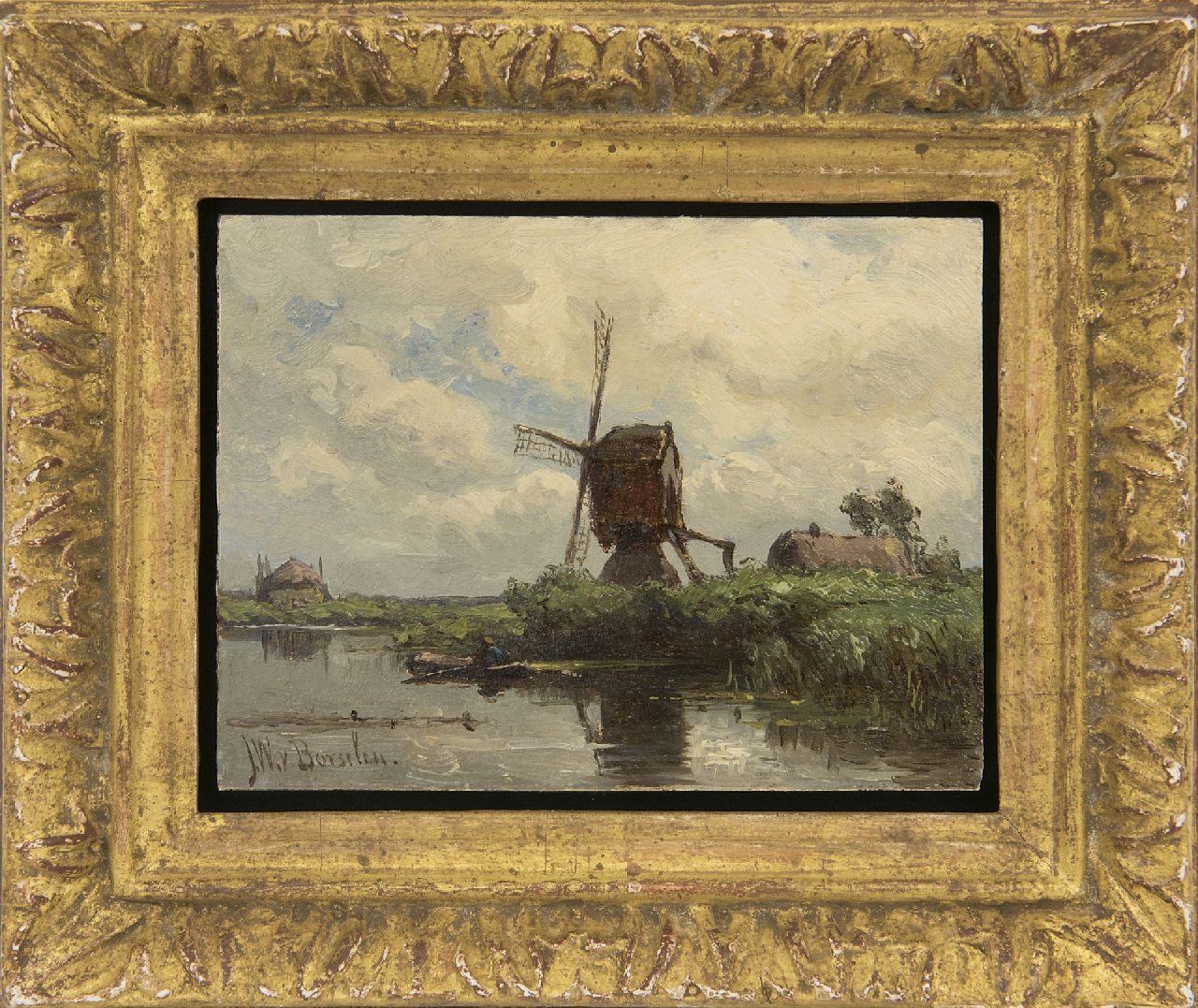 Borselen J.W. van | Jan Willem van Borselen, A windmill by the water, oil on panel 9.0 x 11.9 cm, signed l.l.