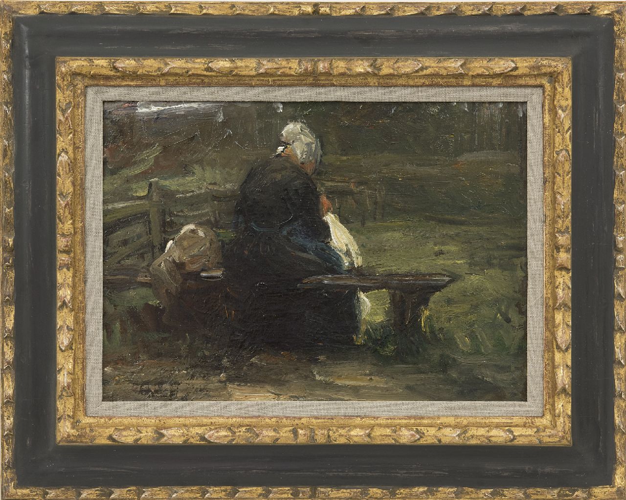 Blommers B.J.  | Bernardus Johannes 'Bernard' Blommers | Paintings offered for sale | A fisherman's wife on a bench, oil on canvas 25.0 x 35.1 cm