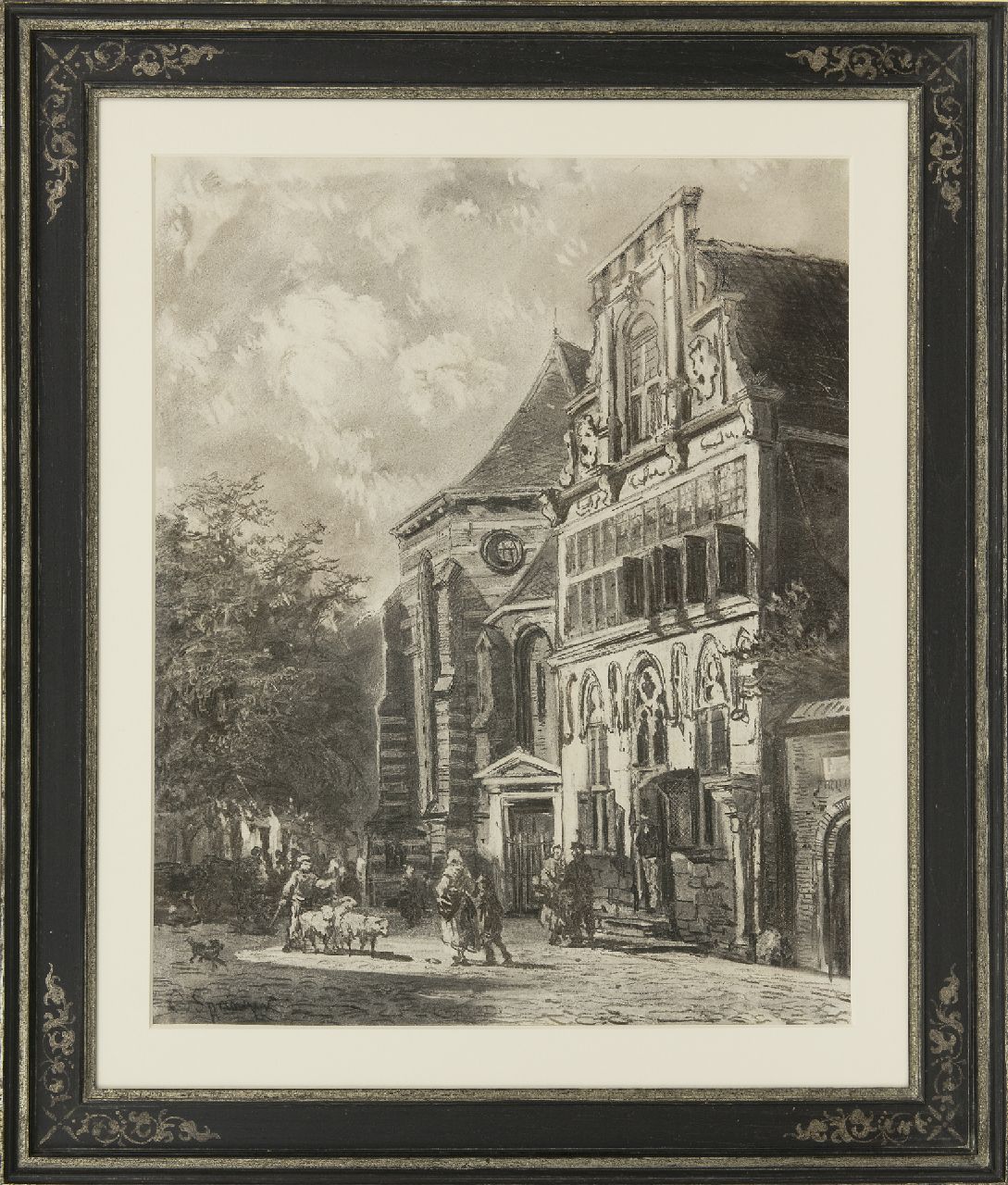 Springer C.  | Cornelis Springer, Stedehuys Woerden (museum now), charcoal on paper 48.5 x 39.5 cm, signed l.l. and painted ca. 1858