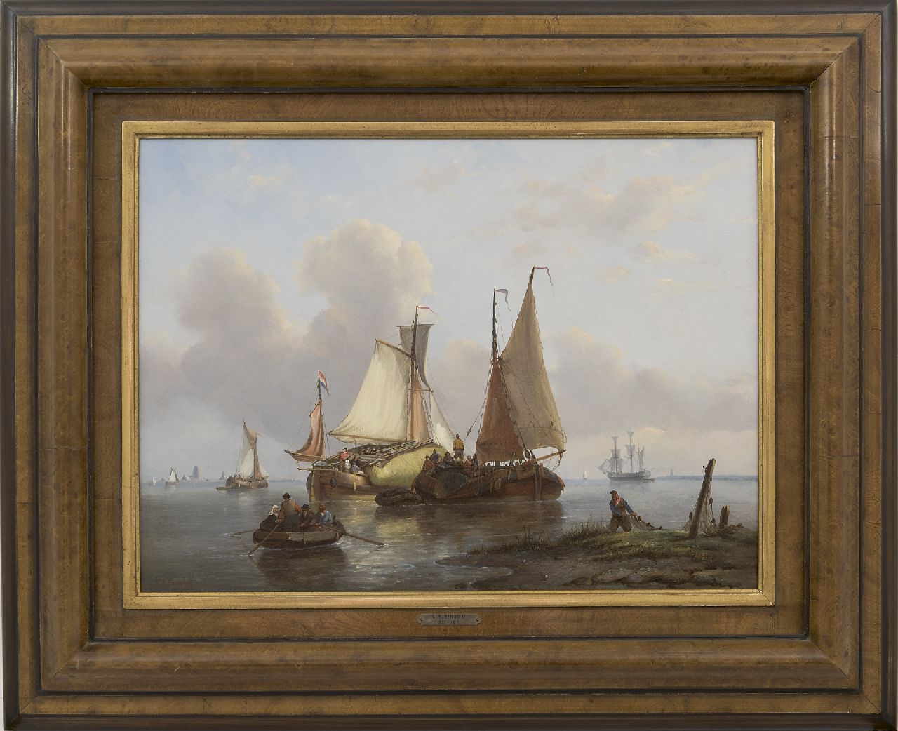 Opdenhoff G.W.  | Witzel 'George Willem' Opdenhoff, Cargo vessels sailing in a calm, oil on panel 38.8 x 53.1 cm, signed l.l.
