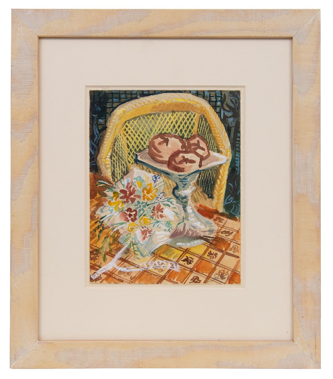 Hul J.M.F.  | Johannes 'Jan' Mathias Franciscus Hul | Watercolours and drawings offered for sale | A still life with bouquet and a dish of puffs, watercolour on paper 18.7 x 14.6 cm, signed l.r. and dated '46