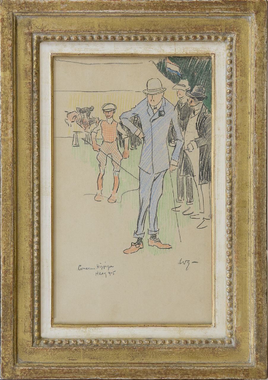 Sluiter J.W.  | Jan Willem 'Willy' Sluiter, On the  International Concours Hippique in The Hague, 1905, chalk on paper 32.7 x 19.0 cm, signed l.r. with initials and dated 1905