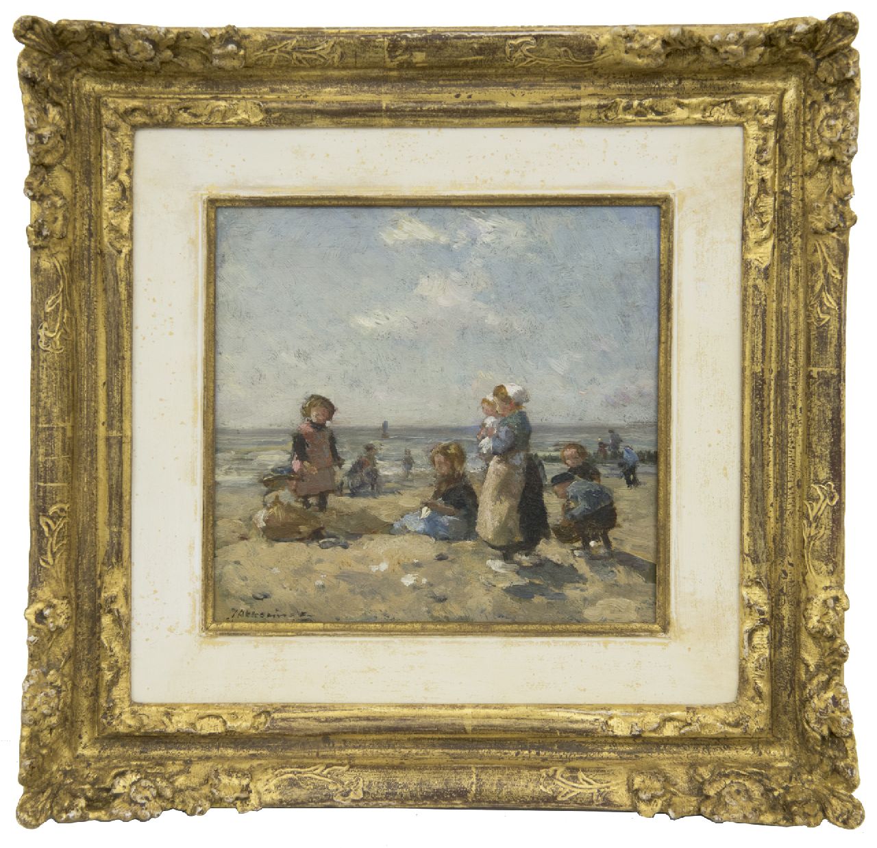 Akkeringa J.E.H.  | 'Johannes Evert' Hendrik Akkeringa, Children playing on the beach at Scheveningen, oil on panel 16.3 x 16.8 cm, signed l.l.