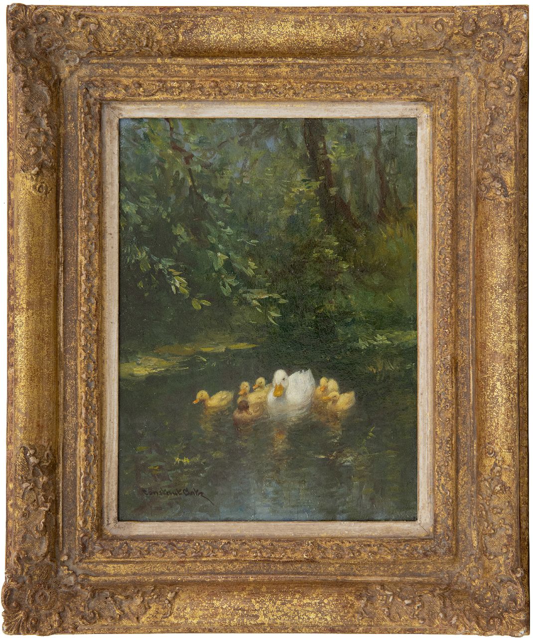 Artz C.D.L.  | 'Constant' David Ludovic Artz, A duck and ducklings in the water, oil on panel 24.0 x 17.9 cm, signed l.l.