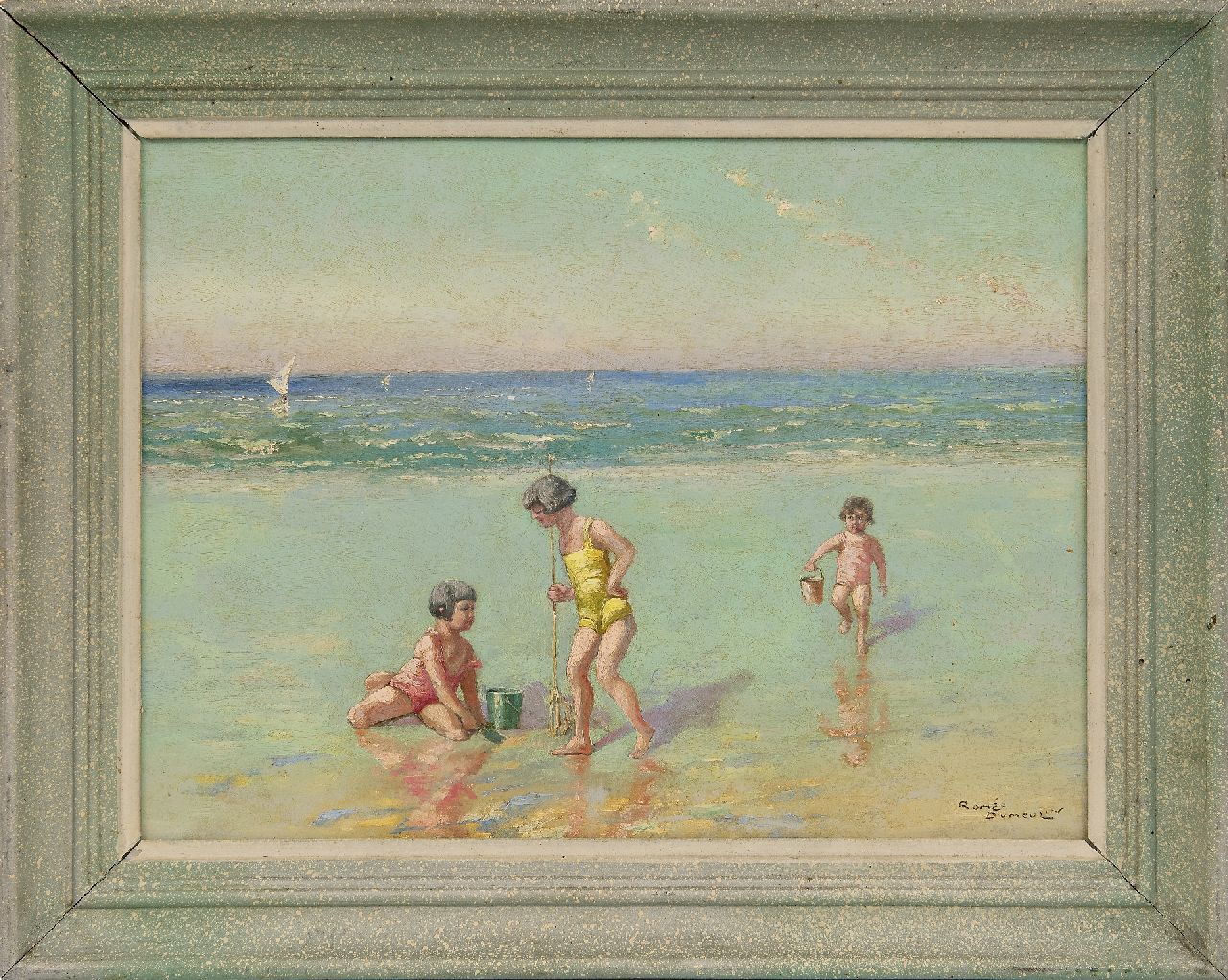 Dumoulin R.  | Roméo Dumoulin, Children at the beach, oil on painter's board 30.7 x 40.9 cm, signed l.r.