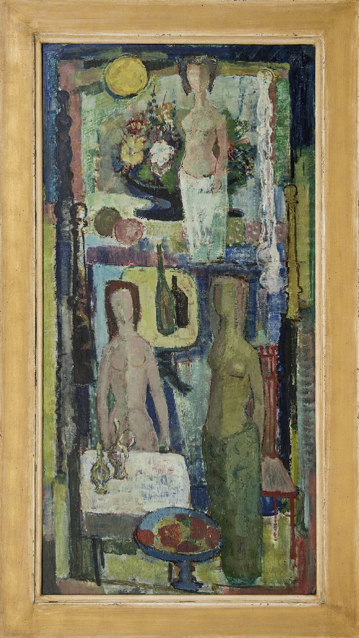 Goené M.A.G.  | Marinus Adrianus George 'Rien' Goené, Figures in an interior, oil on painter's board 122.1 x 60.8 cm, signed on the reverse