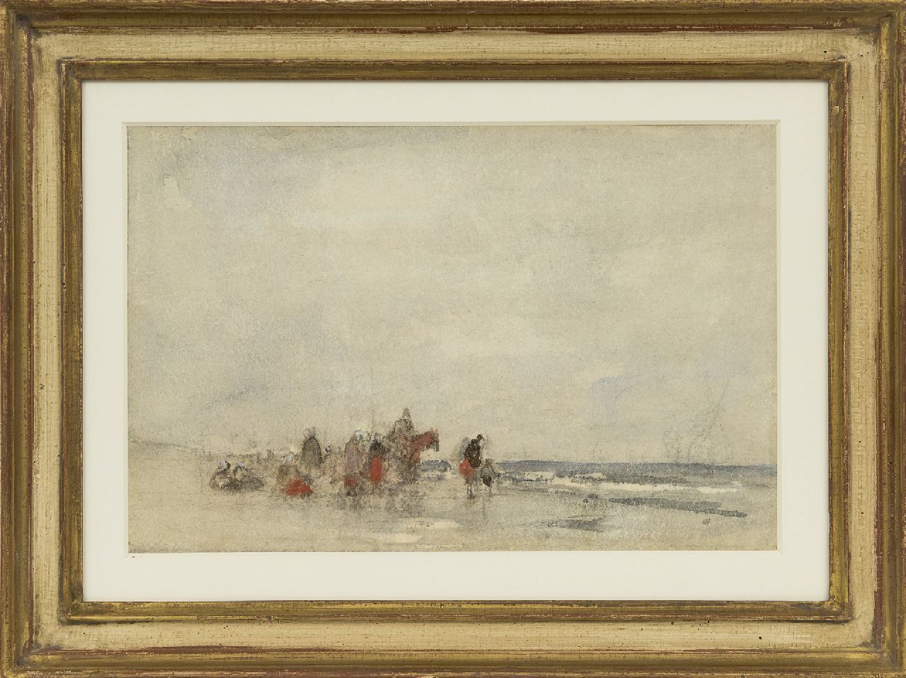 Maris J.H.  | Jacobus Hendricus 'Jacob' Maris, Fisher women on the beach, chalk and watercolour on paper 21.0 x 28.7 cm