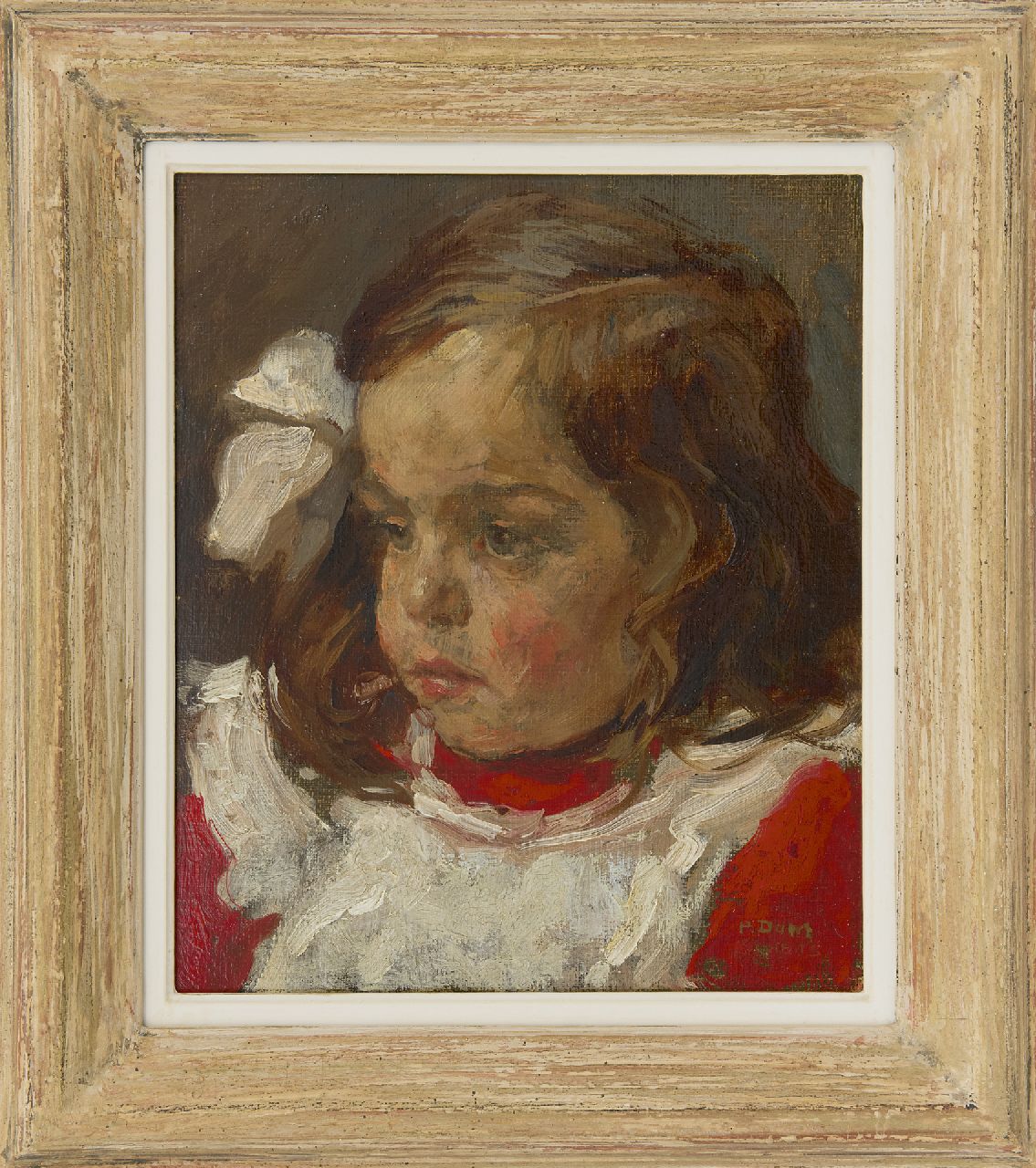 Dom P.L.C.  | Paulus Ludovicus Carolus 'Pol' Dom, Portrait of a youg girl, oil on painter's board 29.9 x 24.8 cm, signed l.r.