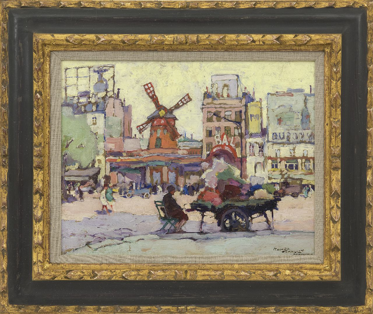 Dumoulin R.  | Roméo Dumoulin,  Place Blanche with the Moulin Rouge, Paris, oil on panel 26.9 x 34.8 cm, signed l.r. and dated 'Paris' 1927