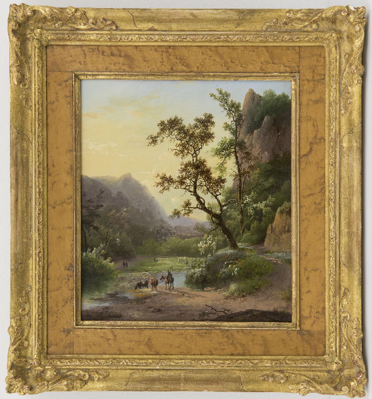 Koekkoek I M.A.  | Marinus Adrianus Koekkoek I, Travellers in a river valley, oil on canvas 23.2 x 20.5 cm