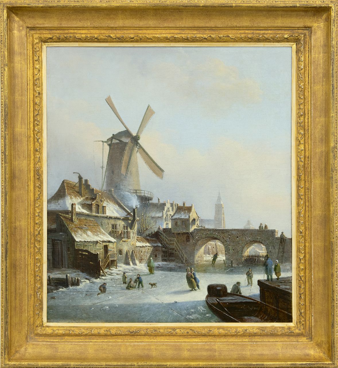 Soeterik T.  | Theodoor Soeterik, Skaters on a frozen outer canal near a mill, oil on canvas 67.0 x 59.7 cm, signed l.r.