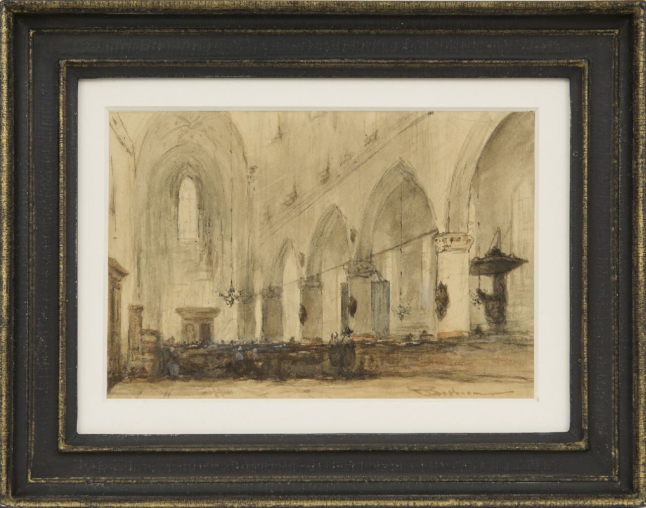 Bosboom J.  | Johannes Bosboom, Kircheninnenraum, watercolour on paper 13.0 x 19.2 cm, signed l.r.