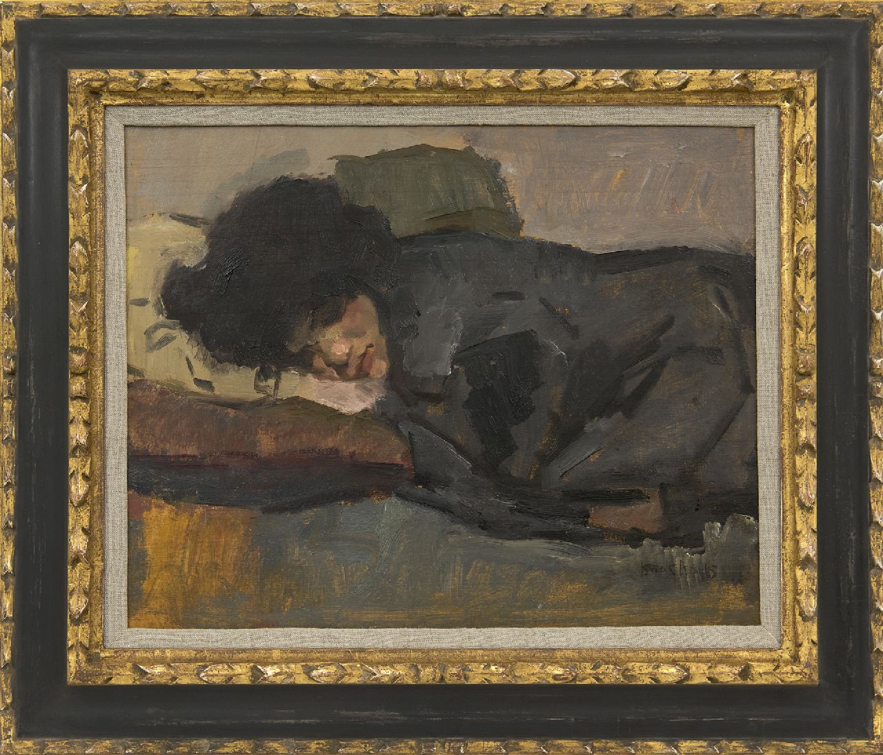 Israels I.L.  | 'Isaac' Lazarus Israels, Sleeping woman, oil on panel 32.5 x 41.0 cm, signed r.b.