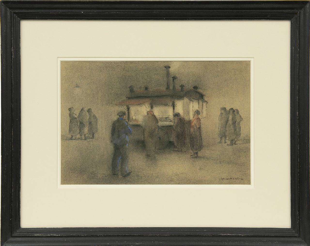 Korthals J.  | Johannes 'Jan' Korthals | Watercolours and drawings offered for sale | Buying french fries, pencil and chalk on paper 29.3 x 39.5 cm, signed l.r.