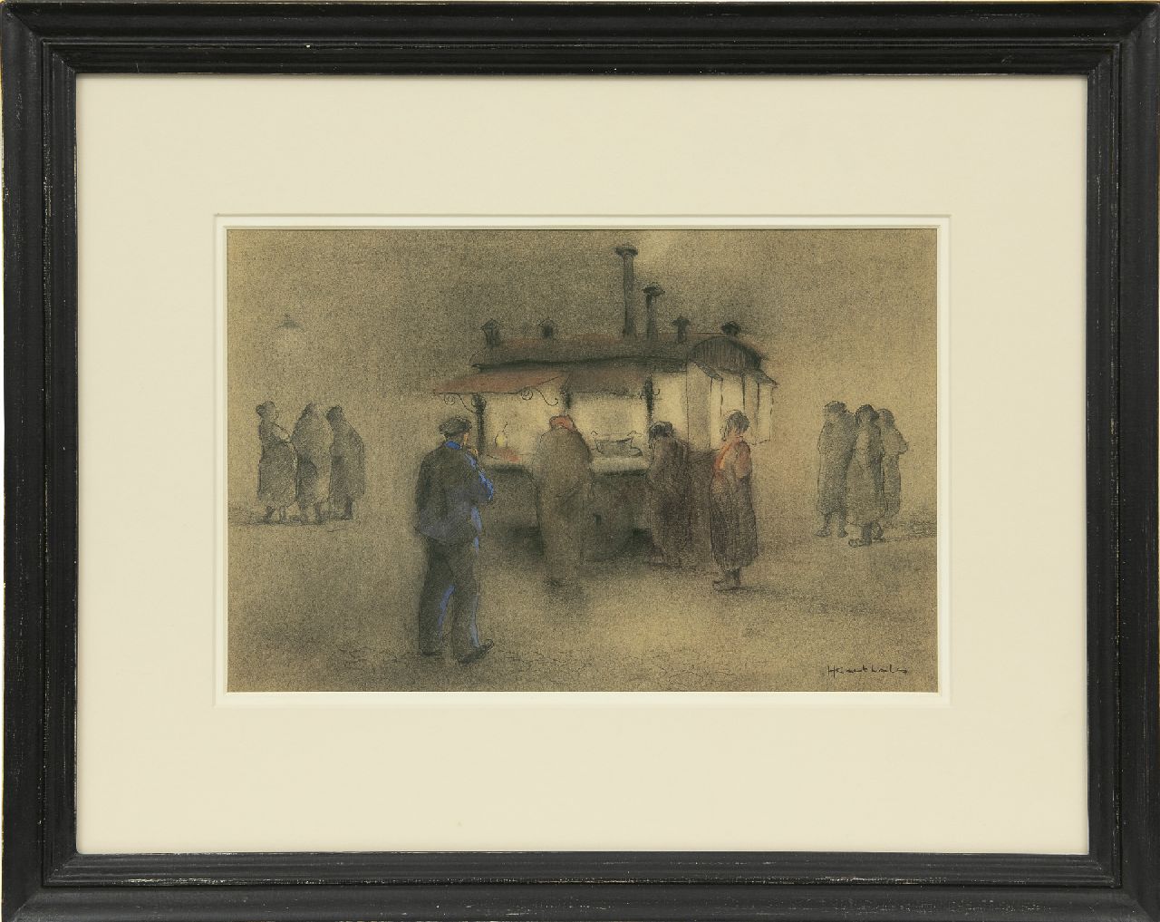 Korthals J.  | Johannes 'Jan' Korthals, Buying french fries, pencil and chalk on paper 29.3 x 39.5 cm, signed l.r.