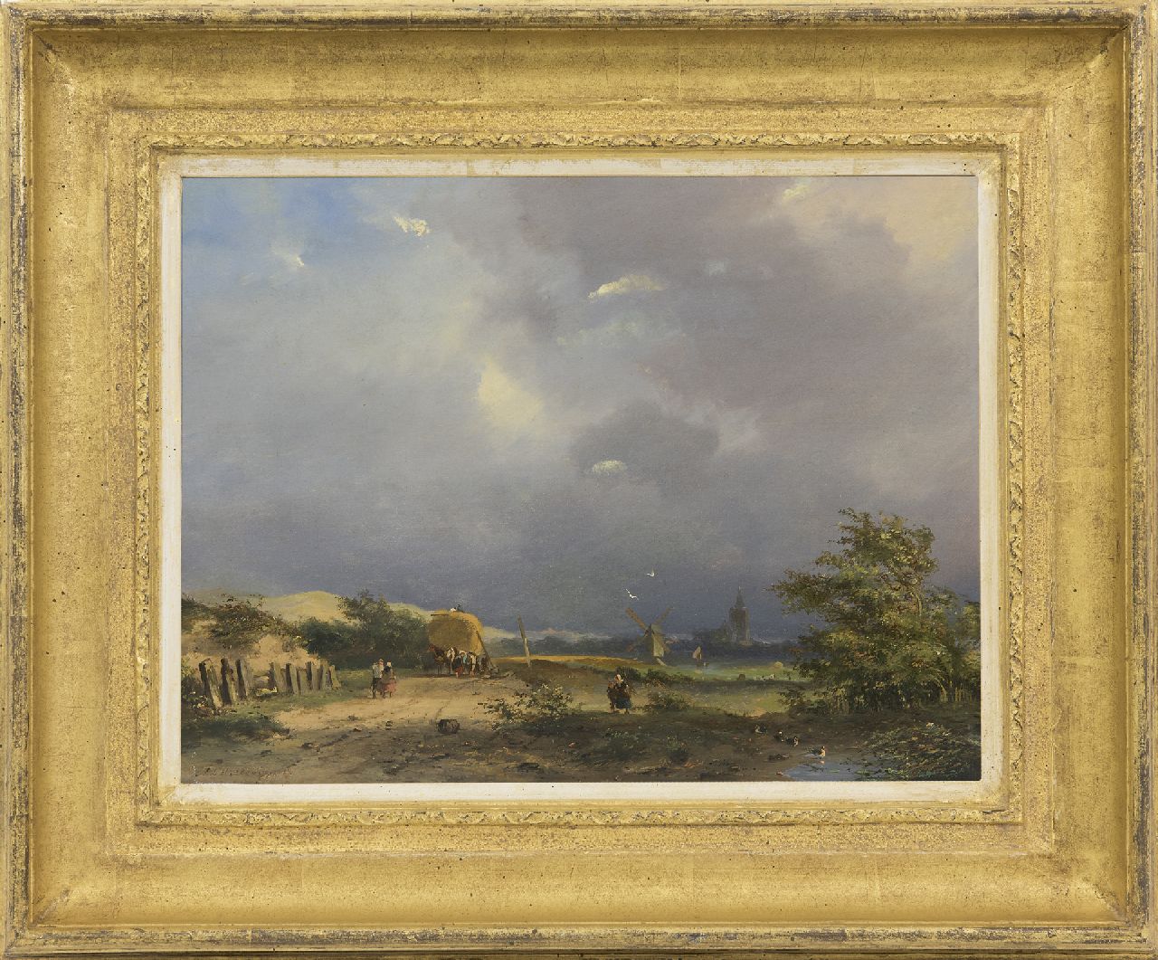 Hilleveld A.D.  | Adrianus David Hilleveld | Paintings offered for sale | A landscape with farmers and a harvester, oil on panel 24.6 x 32.0 cm, signed l.l.