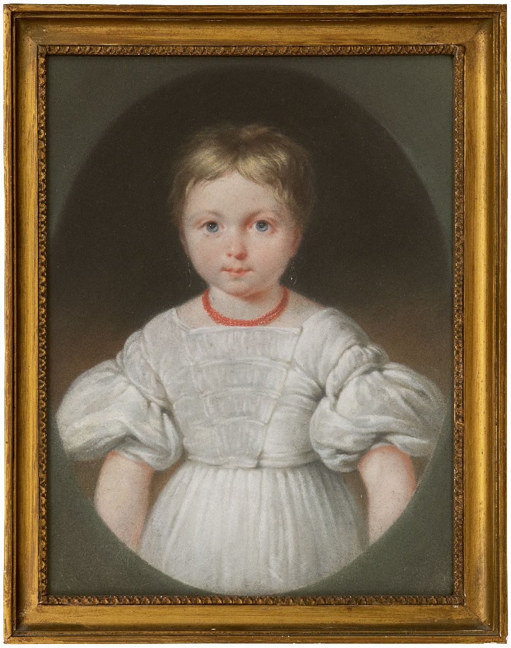Daiwaille J.A.  | Jean Augustin Daiwaille | Watercolours and drawings offered for sale | Portrait of a girl in a white dress, presumably  Henriette Louise Engelman (1 from 4 portraits), pastel on paper 31.5 x 24.3 cm